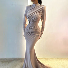 Load image into Gallery viewer, Autumn Winter Women Clothing High Waist Ruched Elegant Graceful Long Sleeved Dress Mop Dress