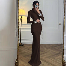Load image into Gallery viewer, Women Clothing Autumn Solid Color Long Sleeve Slim Fit Fishtail Dress Button Backless Dress Women