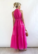 Load image into Gallery viewer, Spring Summer Stand Collar Solid Color Plaid Retro Maxi Dress Casual Dress for Women