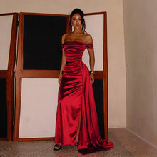 Load image into Gallery viewer, Off Shoulder Satin Dress for Women Autumn Sexy Split Dress