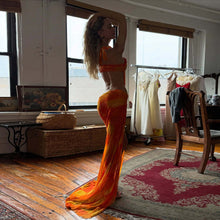 Load image into Gallery viewer, Spring Women Clothing Suspenders Personality Stitching Mesh See through Sexy Slit Dress