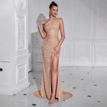 Load image into Gallery viewer, Women Sexy High Split Dress Oblique Shoulder Gorgeous Party Dinner Dress