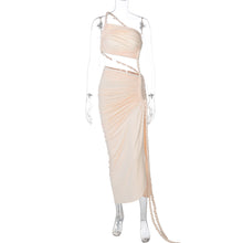 Load image into Gallery viewer, Women Clothing Spring Summer Shoulder Tube Top Backless Hollow Out Cutout Lace Pleated Dress