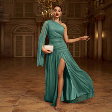 Load image into Gallery viewer, Women Clothing Premium One Shoulder Diagonal Collar Long Sleeve Slim Fit Slit Cocktail Evening Dress
