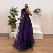 Load image into Gallery viewer, Spring Autumn Oblique Shoulder Mesh Floral Print Dress Casual Loose Party Dress Dress