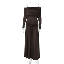 Load image into Gallery viewer, French Women Autumn off Neck Cinched Pleated Long Sleeve Dress