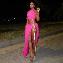 Load image into Gallery viewer, Fall Solid Color Hollow Out Cutout out Vest Stitching Cropped Side Tied Maxi Dress for Women