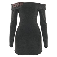 Load image into Gallery viewer, Autumn Solid Color off Shoulder Long Sleeve Sexy Strapless High Waist Short Dress