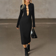 Load image into Gallery viewer, Women Clothing Autumn Solid Color Long Sleeved Hip Dress