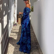 Load image into Gallery viewer, Sexy off Neck Printed Large Swing Maxi Dress