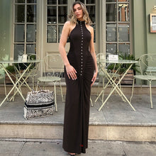 Load image into Gallery viewer, French Women Autumn Slim Fit Crumpled Button round Neck Sleeveless Dress for Women