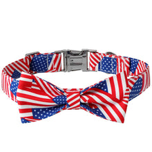 Load image into Gallery viewer, Patriotic USA Flag Dog Collar Set with Bow Tie &amp; Leash – Adjustable Red White Blue Pet Collar for Independence Day