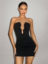 Load image into Gallery viewer, Women Sheath Dress Sexy off the Shoulder Hollow Out Cutout out Pleated Tube Top Sleeveless