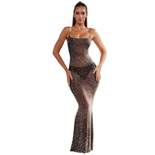 Load image into Gallery viewer, Women Solid Color Mesh Drilling Sling Maxi Dress