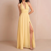 Load image into Gallery viewer, Elegant Halter Lace up Chiffon Dress Sexy Sexy Deep V Plunge neck Backless Slit Formal Dress Maxi Dress