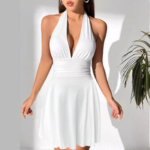 Load image into Gallery viewer, Women Clothing V neck Lace up Tight Pleated Sexy Backless Pleated Tied Dress