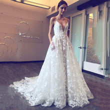 Load image into Gallery viewer, White Dress Sexy V neck Strap Dress Hollow Out Cutout Lace Dress