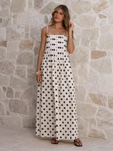 Load image into Gallery viewer, Summer Polka Dot Printed Pleated Craft Sweet Spaghetti Strap Mid Length Dress
