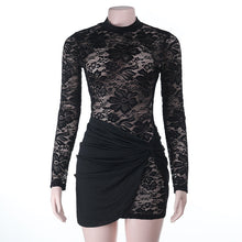 Load image into Gallery viewer, Autumn Lace Sexy See through Hollow Out Cutout round Neck Long Sleeve Narrow Dress