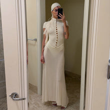 Load image into Gallery viewer, Women Clothing Autumn Winter Retro Short Sleeve Beads Decorative Hollow Out Cutout Turtleneck Dress