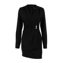 Load image into Gallery viewer, Design Pearl Button V neck Long Sleeve Shirt Women Elegant Waist Tight Hip Wrapped