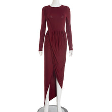 Load image into Gallery viewer, Women Autumn Winter Sexy Figure Flattering Solid Color Long Sleeve Narrow Split Dress