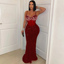 Load image into Gallery viewer, Velvet Sequined Party Dress Dress Rhinestone Strap Dress Sheath Dress Women