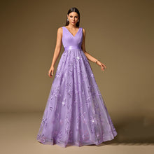 Load image into Gallery viewer, Handmade Pleated Embroidered Cloth Stitching Short Sleeve Double V neck Party Dress Back Zipper A Swing Dance Dress