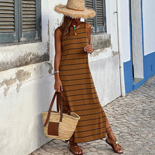 Load image into Gallery viewer, Summer Stripes Printed Vest Dress round Neck Sleeveless High Waist Slim Low Collar Maxi Dress