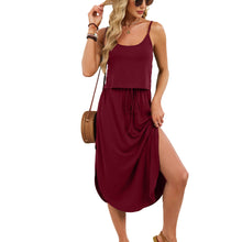 Load image into Gallery viewer, Spring Summer Solid Color U Neck Camisole Drawstring Split Dress