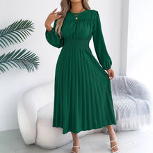 Load image into Gallery viewer, Women Clothing Spring Summer Elegant Wooden Ear Long Sleeved Waist Pleated Dress
