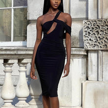 Load image into Gallery viewer, Spring Summer Sheath Dress Solid Color Sexy Cutout Diagonal Collar Elegant Dress