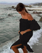 Load image into Gallery viewer, Solid Color Cotton Linen Sexy of Neck Split Holiday Dress Women