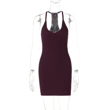 Load image into Gallery viewer, Women Solid Color Sexy Low Cut V neck Halter Backless Waist Slimming Tight Sheath Dress