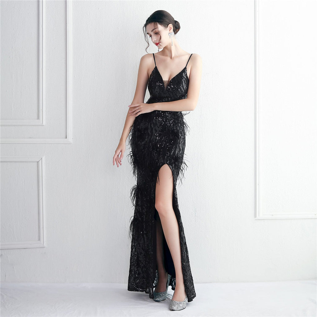 Floral Craft Beading Craft Imported Wool Dress Long Cocktail Slim Fit Evening Dress Elegant