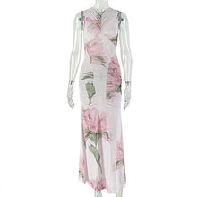 Load image into Gallery viewer, Office Women Elegant Printed One Step Hip Dress V neck Sleeveless Maxi Dress