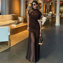 Load image into Gallery viewer, Sexy Socialite Tight Waist Close Fitting Stitching Gauzy Package Hip Maxi Dress for Women