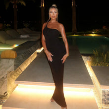 Load image into Gallery viewer, Sexy Lace up Big Back Exposure Dress Design Solid Color One Shoulder Slim Fit Maxi Dress