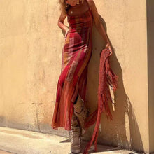Load image into Gallery viewer, Sexy Sleeveless Printed Stretch Split Straps Tulle Dress