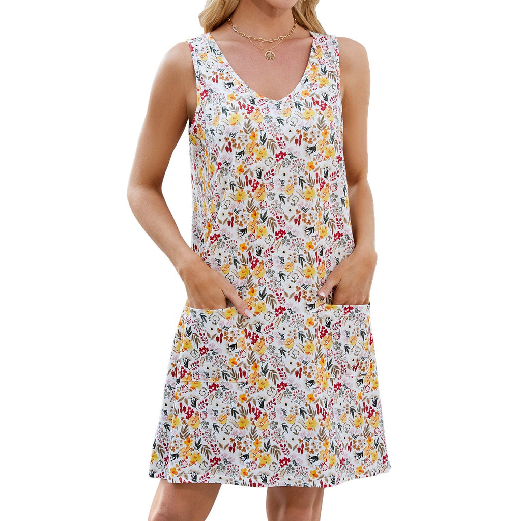 Spring Summer Printed Sling Loose Casual Sleeveless Dress