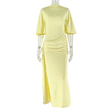 Load image into Gallery viewer, Women Clothing Backless Sexy Pleated Loose Hip Dress off Neck Lace up Split Maxi Dress
