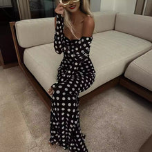 Load image into Gallery viewer, Spring Summer Gauze Polka Dot Stitching off Shoulder Sexy Slim Dress for Women