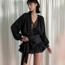 Load image into Gallery viewer, Autumn French Pure Lace Splicing Sexy V neck Long Sleeve Dress