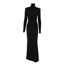 Load image into Gallery viewer, Spring Elegant Black Sexy Backless Knitted Slim Fit Long Sleeved Turtleneck Dress for Women