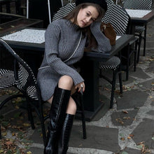Load image into Gallery viewer, Long Sleeve Skinny Knit Dress Women Half Turtleneck Base Narrow Solid Color Short Temperamental Fall Winter Sweater Dress