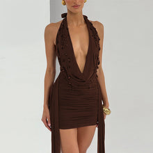 Load image into Gallery viewer, Winter Arrival Stylish Water Drop Decorative Ribbon Sexy V neck Halter Backless Sheath Dress