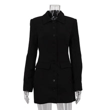Load image into Gallery viewer, Polo Collar Long-Sleeved Cardigan Skinny Short Sheath Dress Street Black Shirt Dress