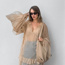 Load image into Gallery viewer, Khaki Autumn Winter Batwing Sleeve Dress Sun Protective Blouse Maxi Dress for Women