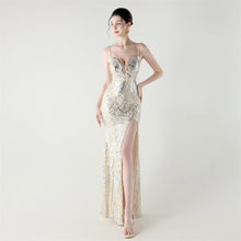Load image into Gallery viewer, Bead Tube Craft Boning Corset Lace Waist Controlled Sequined Slim Slimming Cocktail Evening Dress