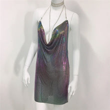 Load image into Gallery viewer, Metallic Coated Fabric Women Clothing Metal Sequ Dress Sexy Sweet Spicy Dress Rhinestone Cami Dress Women